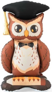 Шар 3D (59''/150 см) Фигура на подставке, Сова Выпускник, 1 шт. в уп.