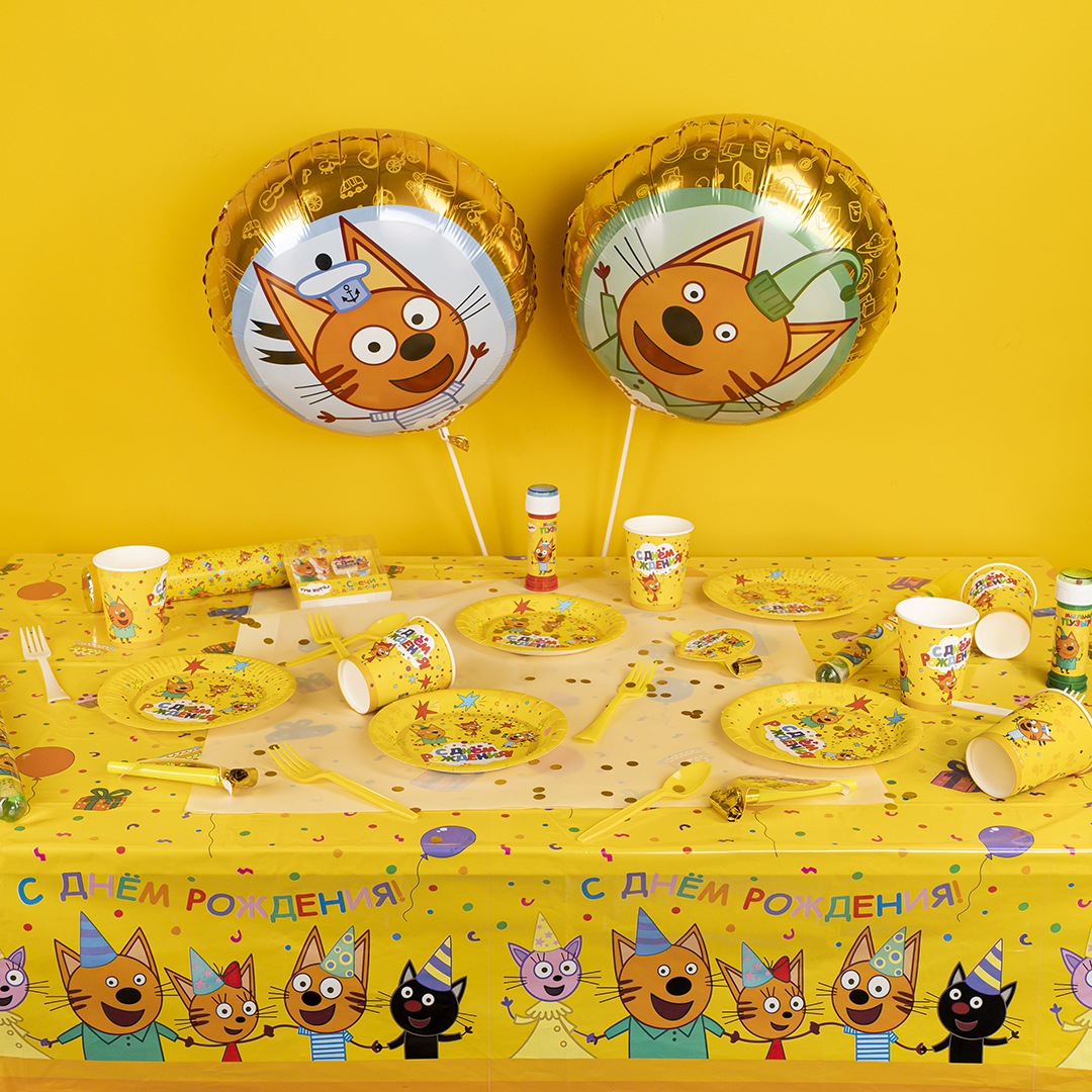 Стаканы (250 мл) Три Кота, С Днем Рождения!, Желтый, 6 шт.