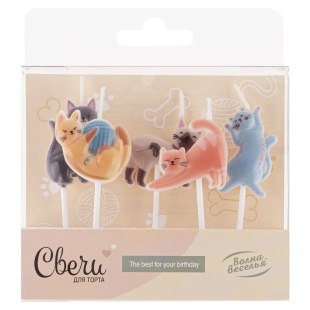 Набор свечей Фигура, Милые котята, Ассорти, 3*3,5 + 4 см, 5 шт. с держат.